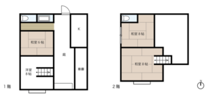 朝日通りから南へ入った住宅地にある昭和ハウスの間取り