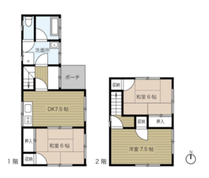 通りから隠れた、リノベ済みの一軒家の間取り